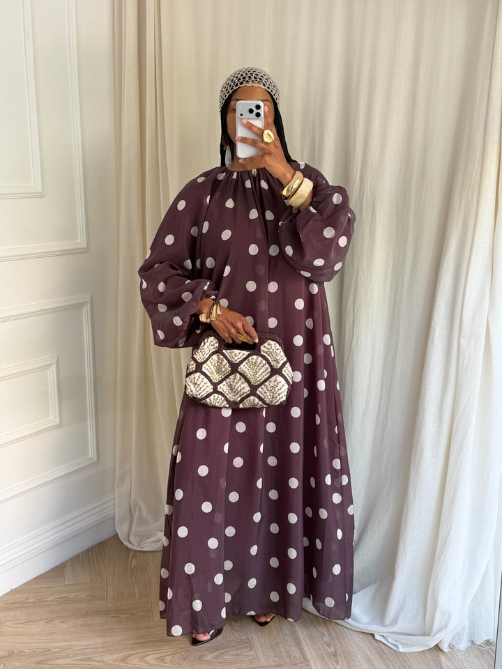 ROBE MANCHES BOUFANTES POIS  BURGUNDY