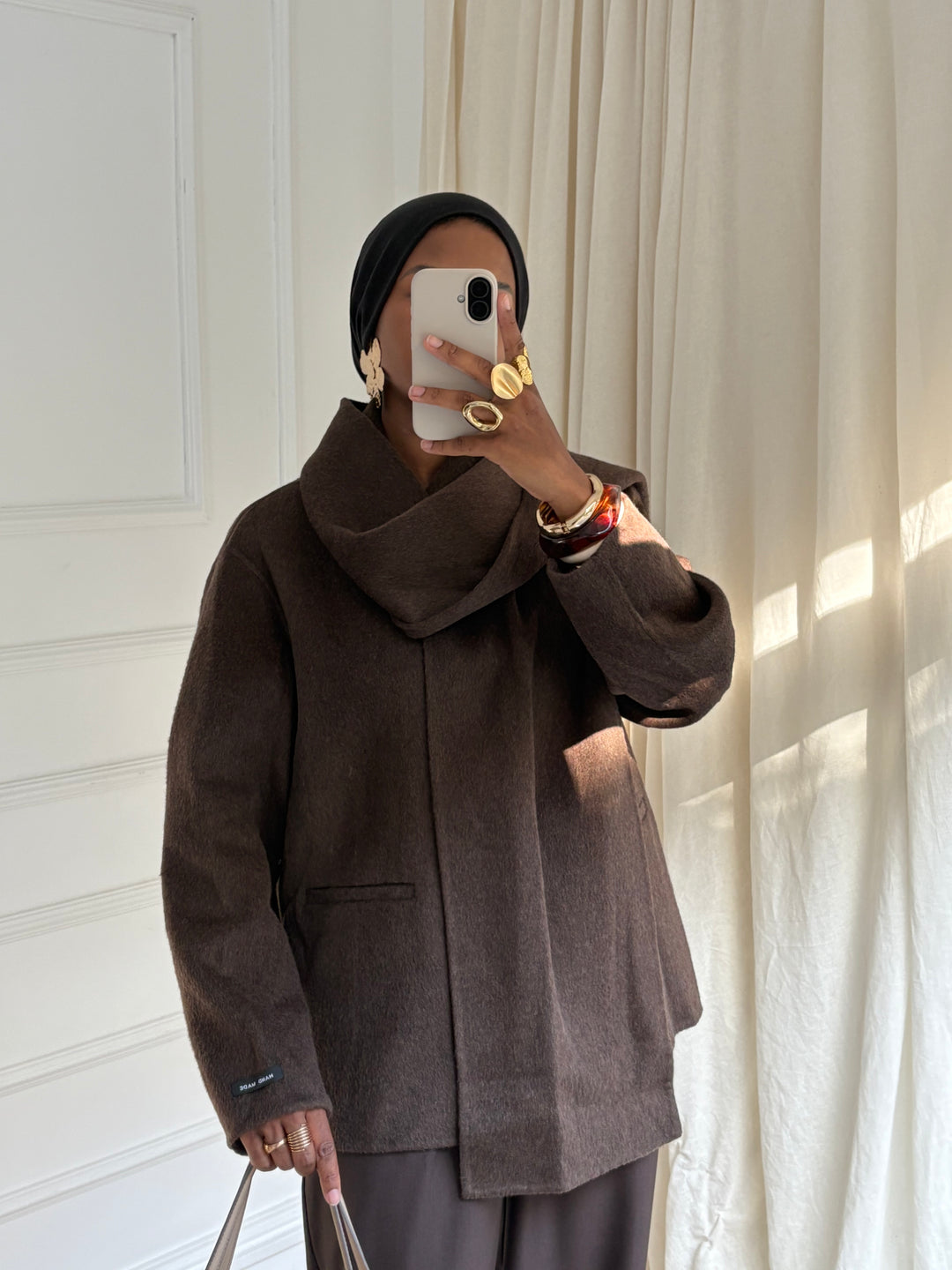 MANTEAU CACHEMIRE ÉCHARPE COUSUE COFFEE