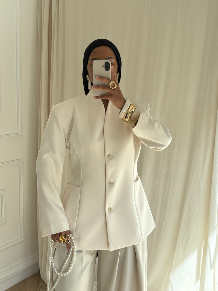 BLAZER CINTRÉ BOUTONS BEIGE CLAIR