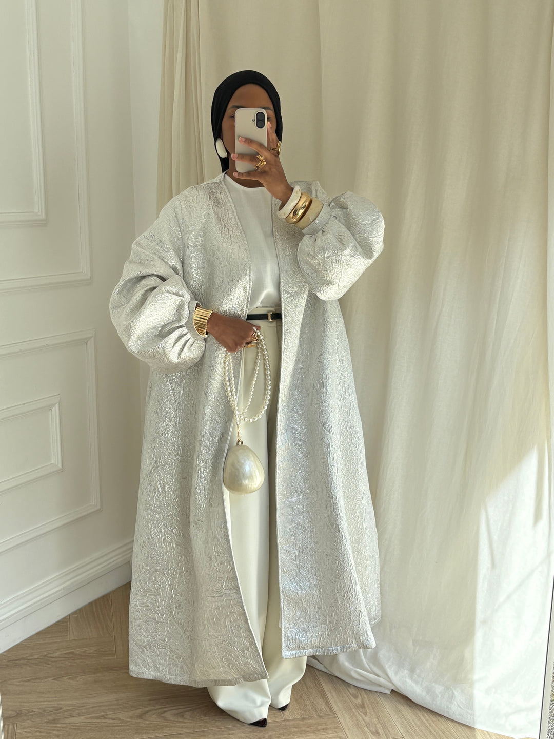 KIMONO BROCARD BLANC ARGENT