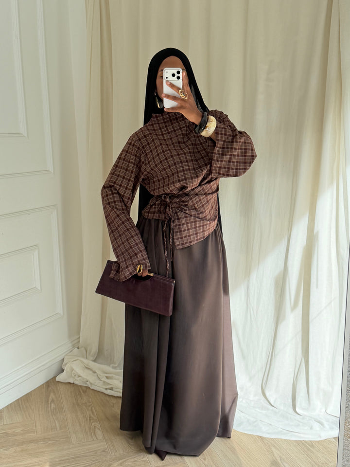 ENSEMBLE JUPE A CARREAUX MARRON