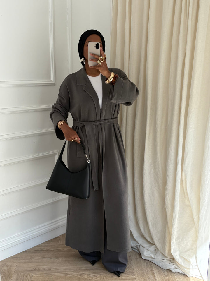 CARDIGAN LONG A REVERS GRIS