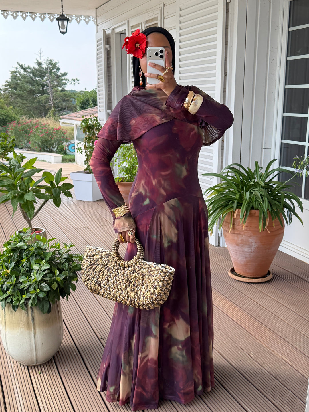 ROBE IMPRIMÉE DRAPÉE LUXE MARRON