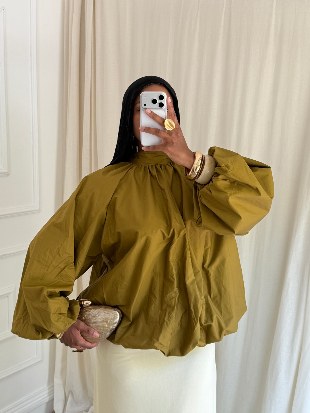 BLOUSE À COTON BOULE OLIVE