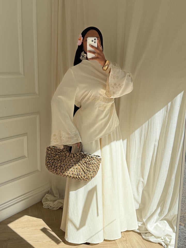 ENSEMBLE JUPE BRODERIE BEIGE