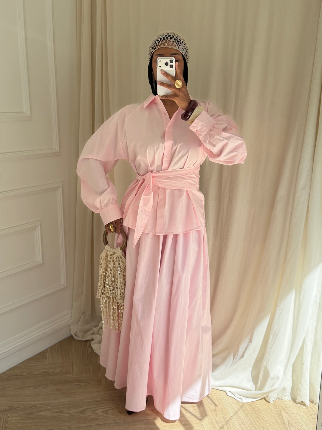 ENSEMBLE JUPE MAIRAH BLANC ROSE