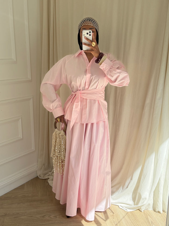 ENSEMBLE JUPE MAIRAH BLANC ROSE