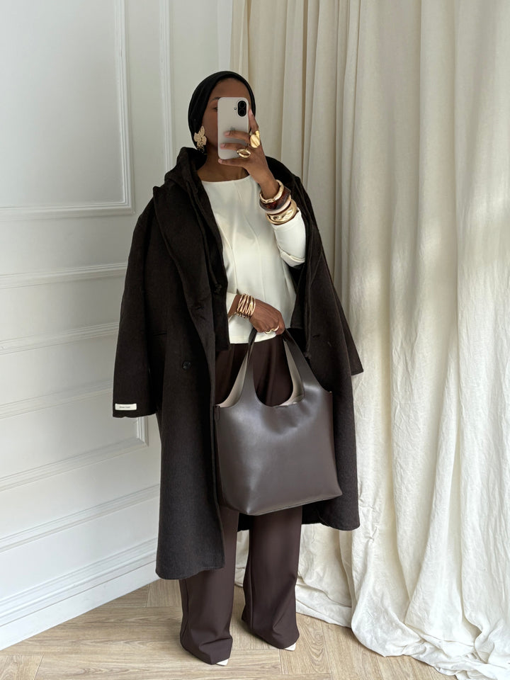 Manteau Capuche Amovible Collection Luxe – Coffee