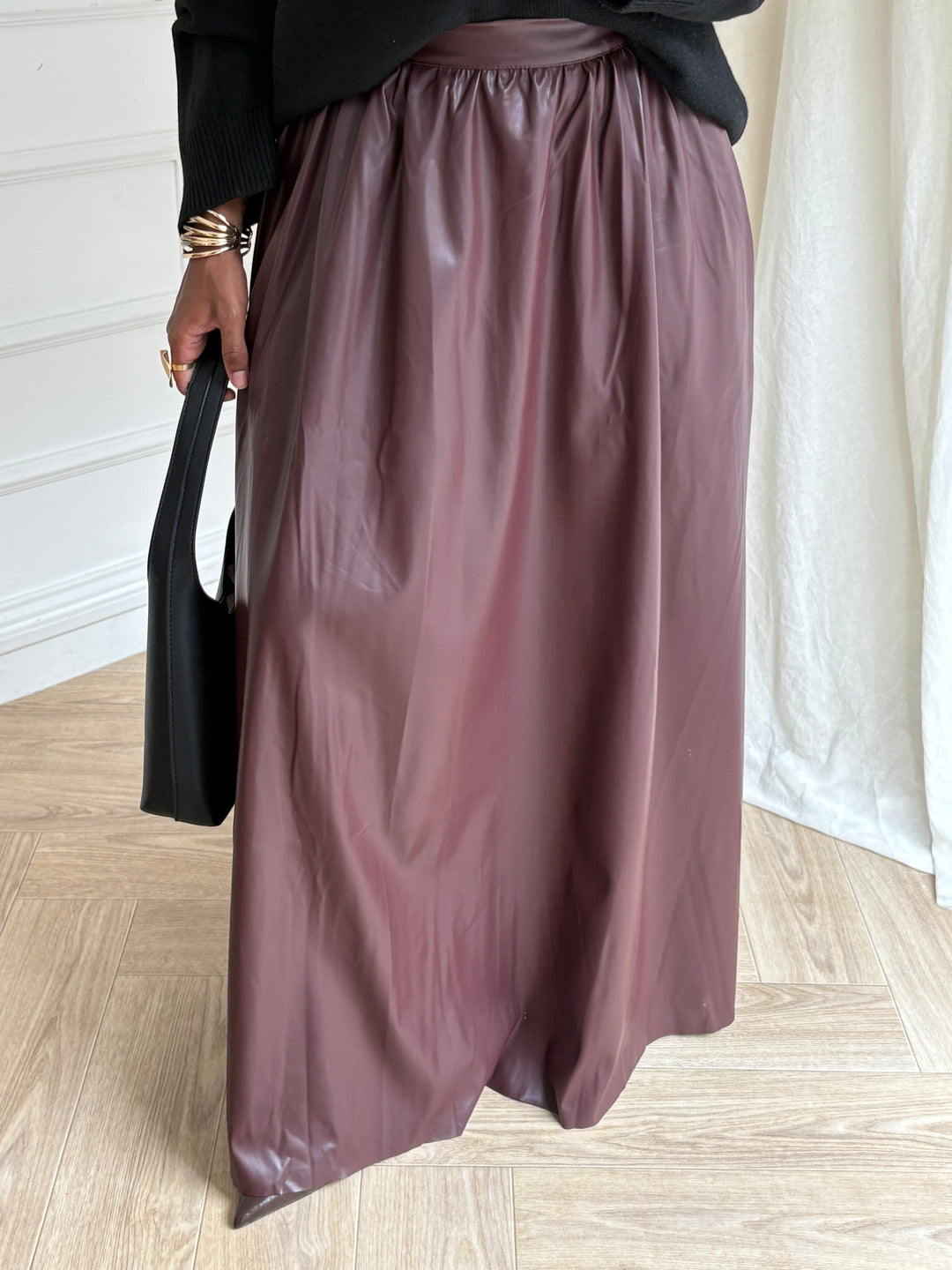 JUPE LONGUE FAUX CUIR BORDEAUX