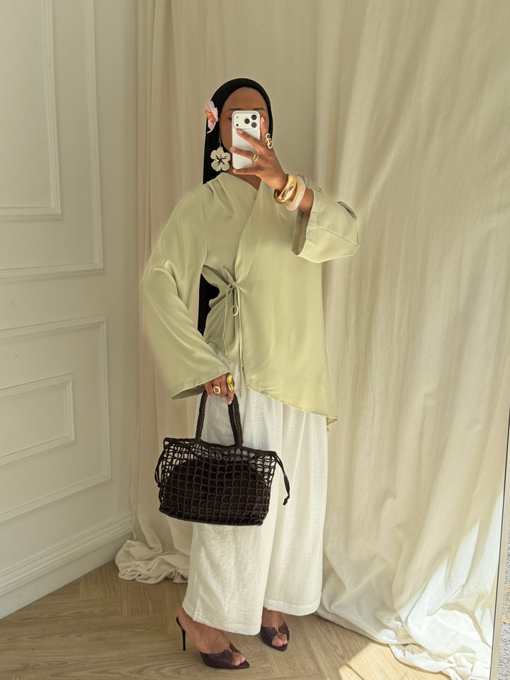 BLOUSE SATIN CACHE CŒUR SUMMER VERT MENTHE