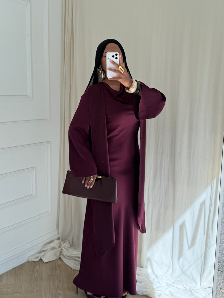ROBE LONGUE CAPE PRUNE