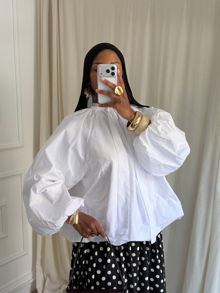 BLOUSE À COTON BOULE BLANCHE