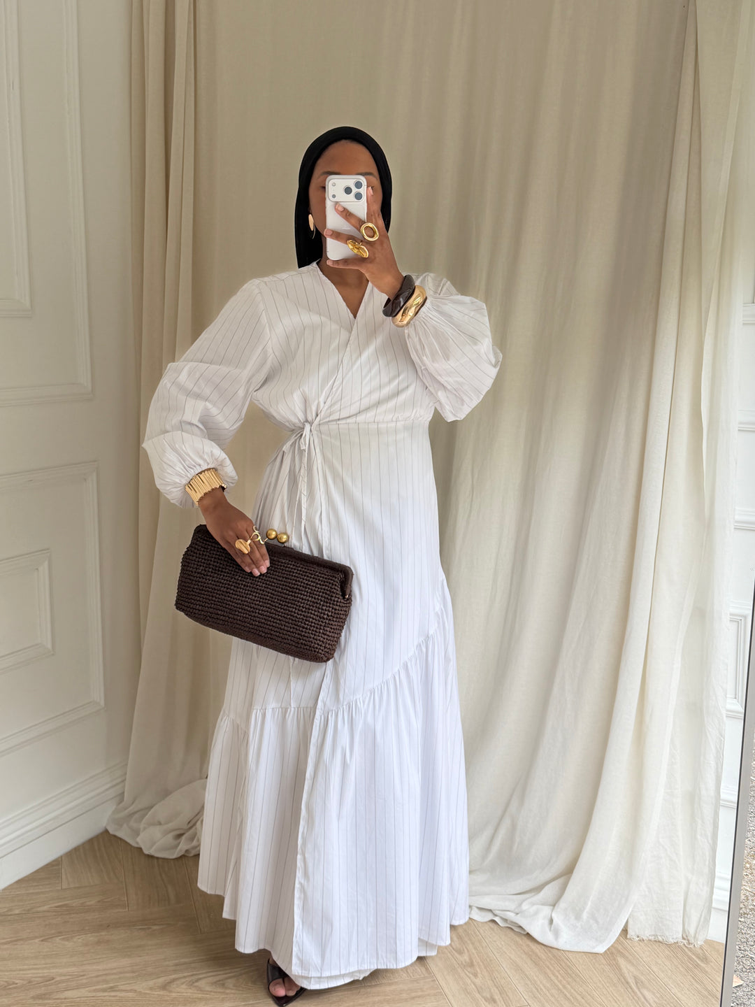 ROBE COTON À RAYURES BLANC