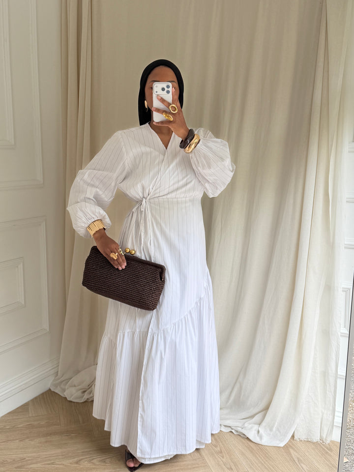 ROBE COTON À RAYURES BLANC