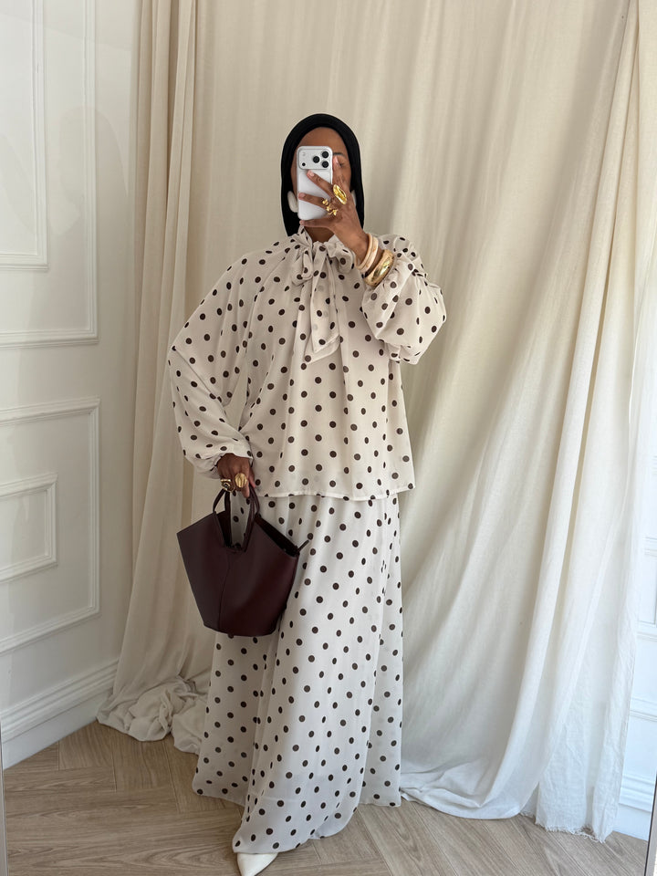 ENSEMBLE JUPE POIS CRÈME