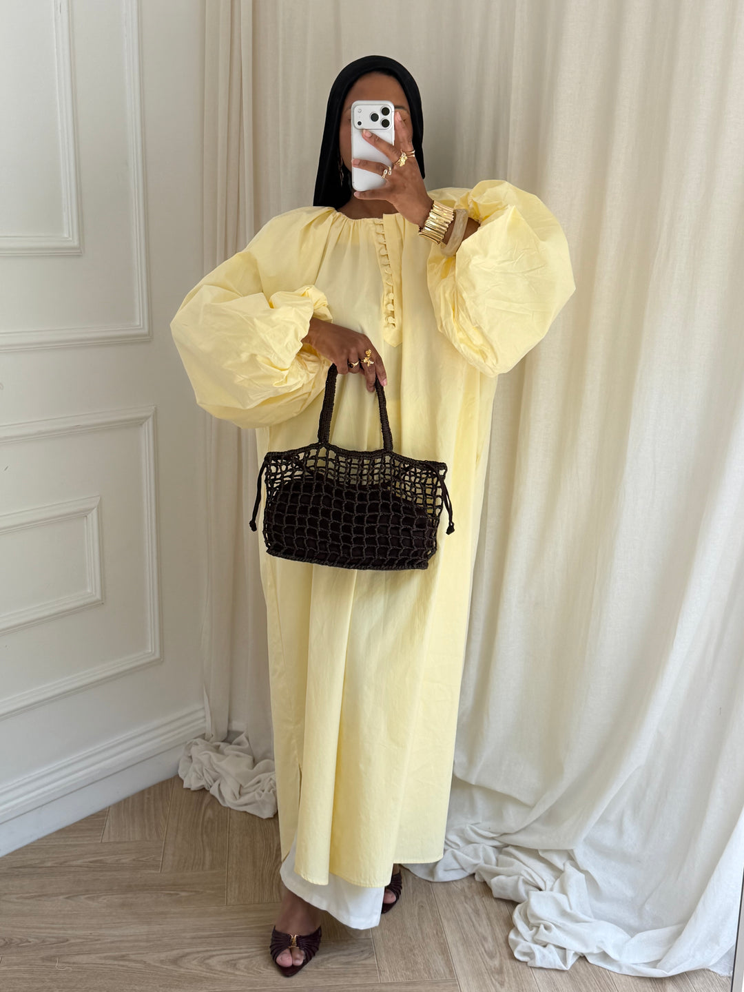 ROBE COTON FENTE MANCHES BOUFFANTES AVOCAT
