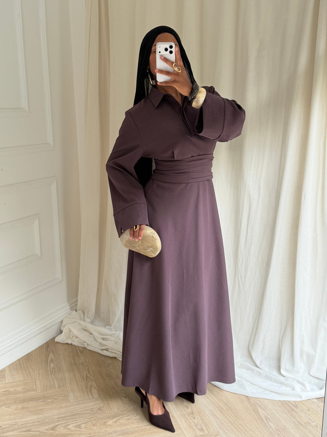 ROBE AVEC CEINTURE PLUM