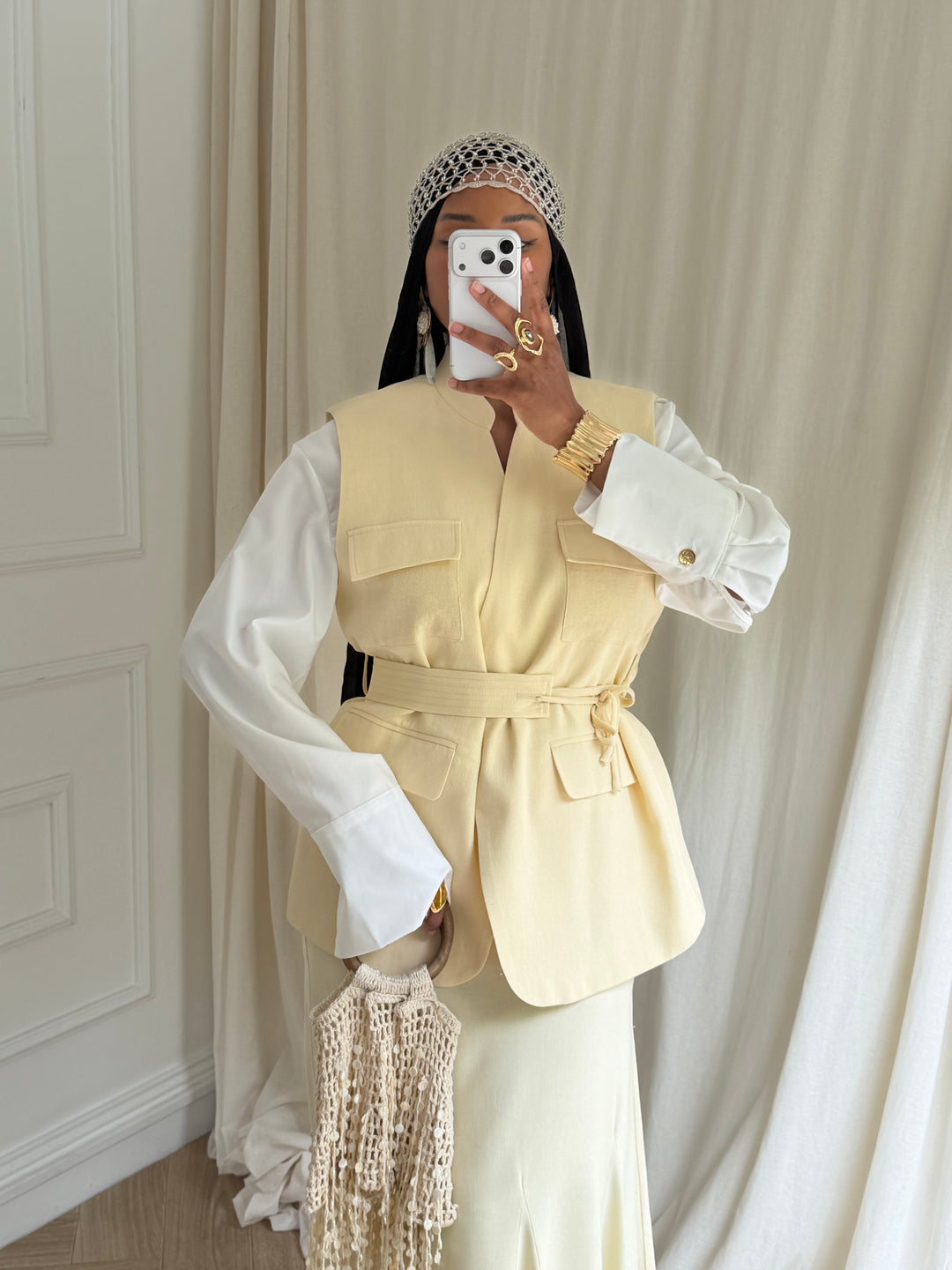 BLAZER SANS MANCHES LIN JAUNE