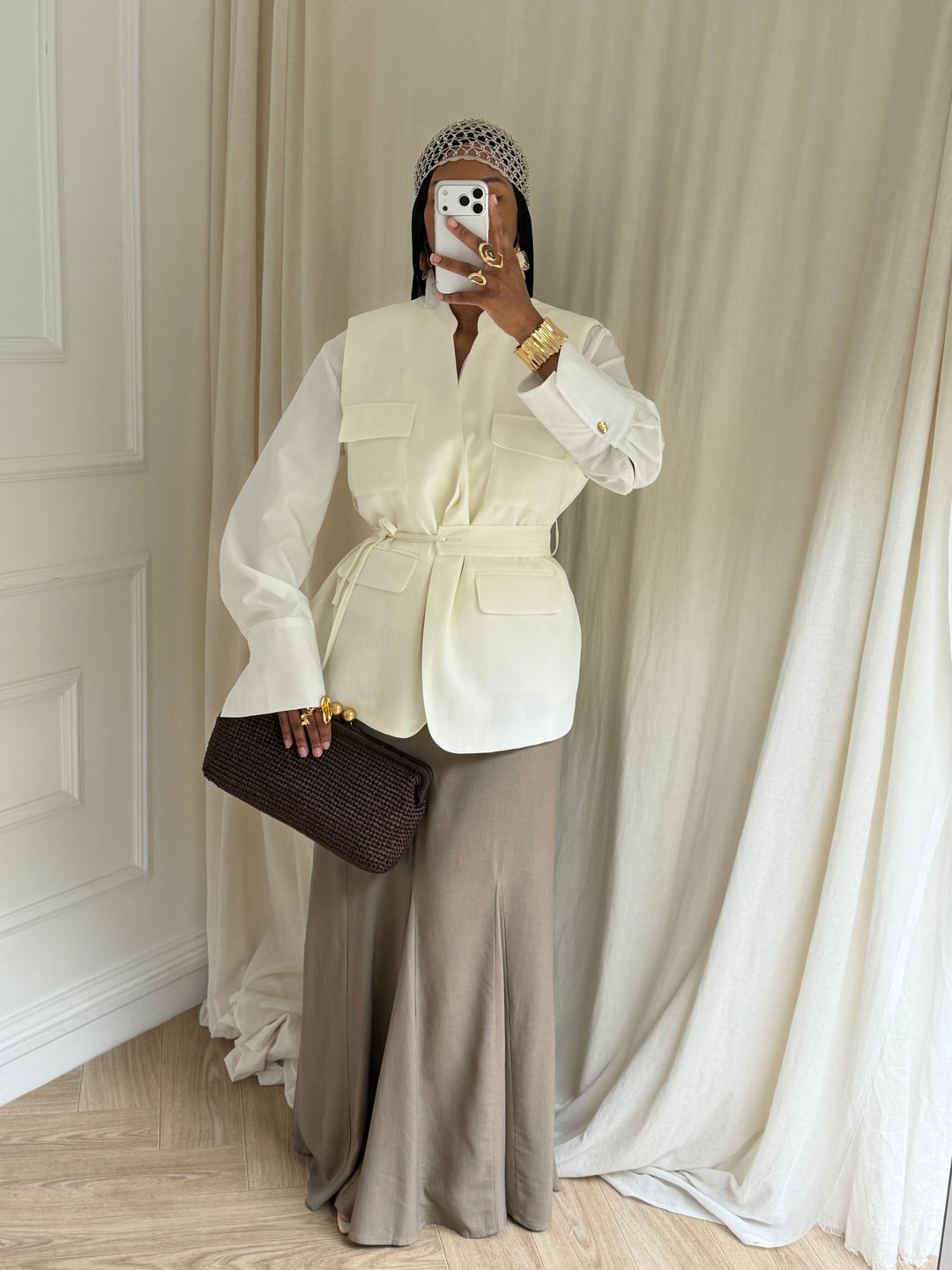 BLAZER SANS MANCHES LIN BLANC