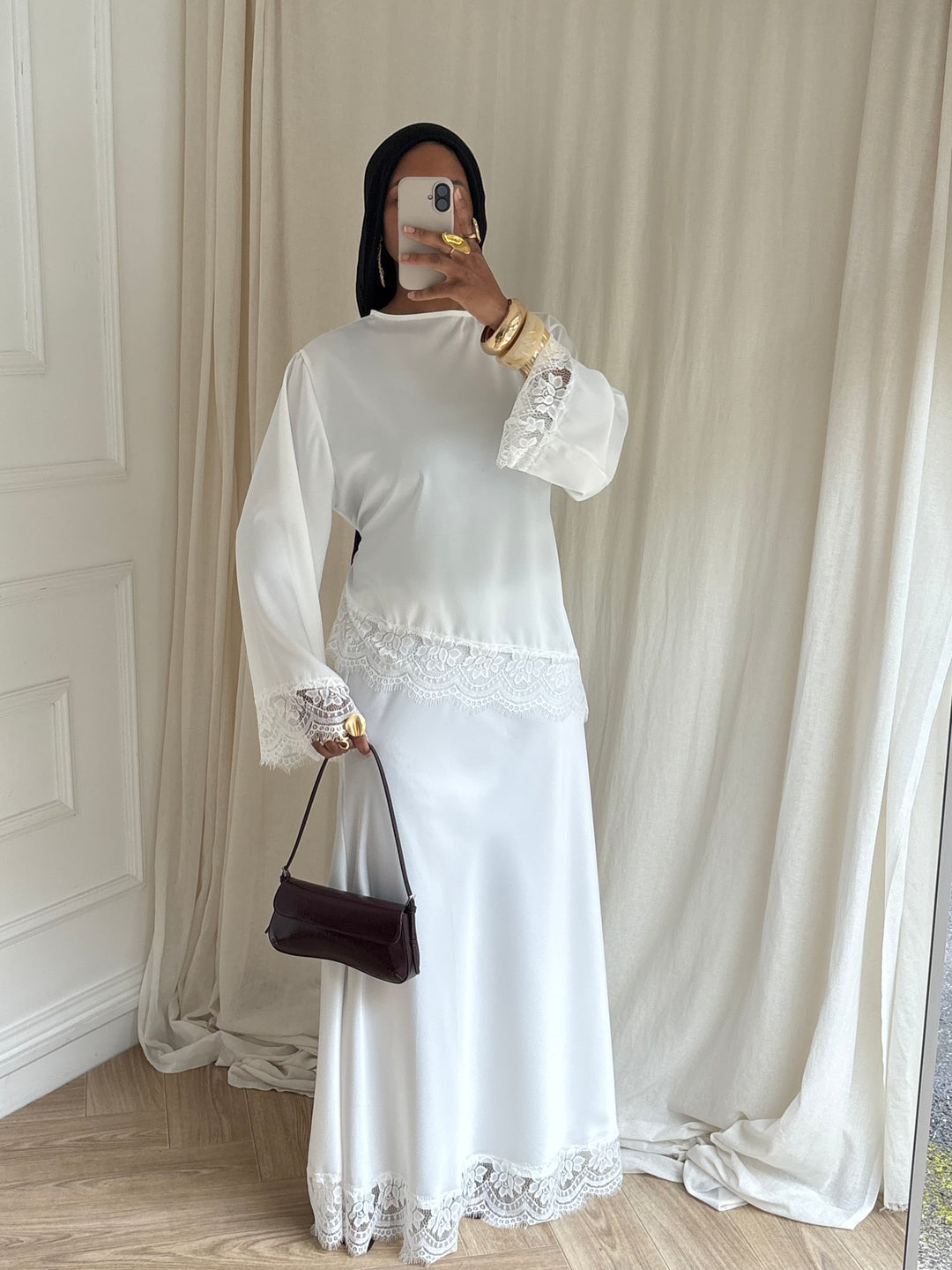 SET SATIN ET DENTELLE BLANC