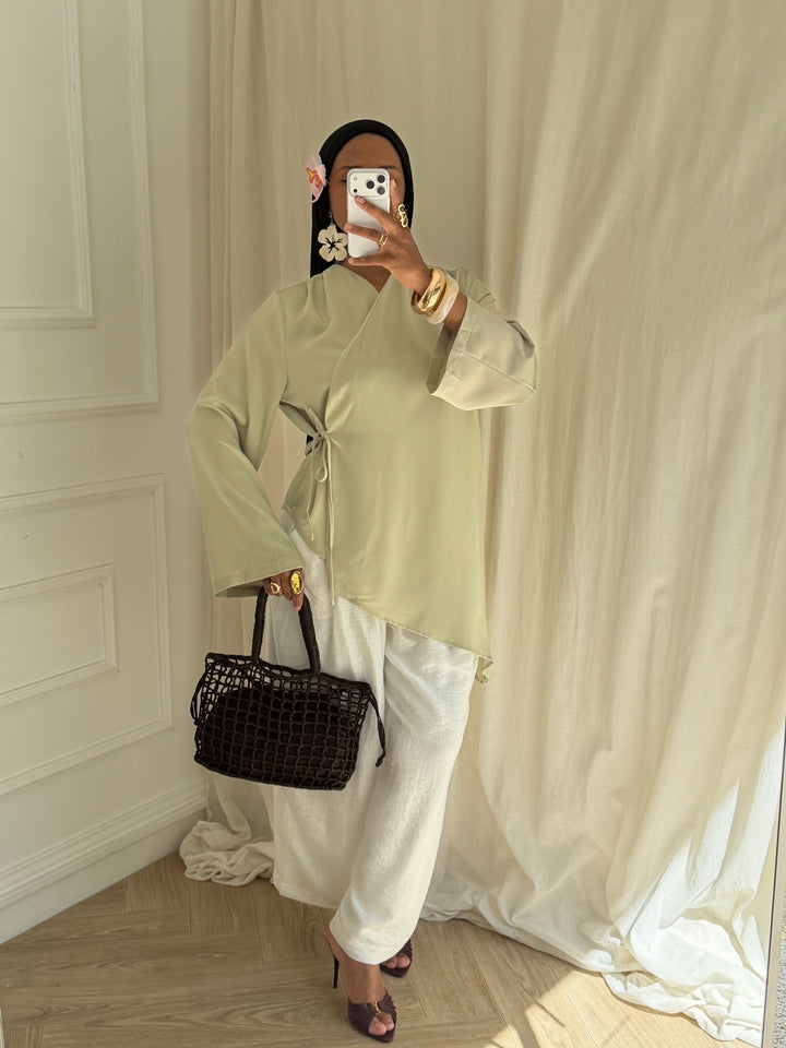 BLOUSE SATIN CACHE CŒUR SUMMER VERT MENTHE