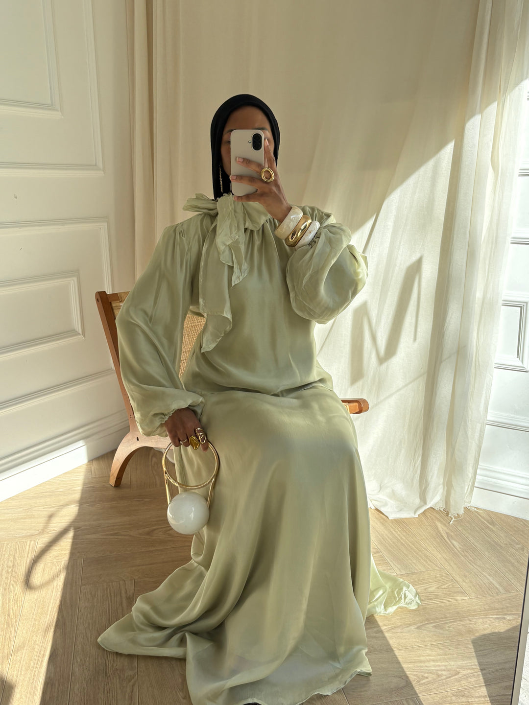 ENSEMBLE BLOUSE ET JUPE ORGANZA OLIVE