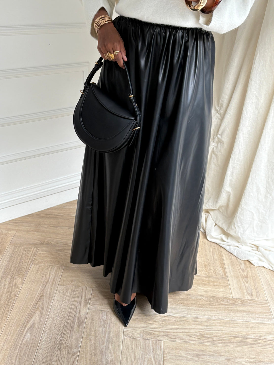 JUPE LONGUE FAUX CUIR NOIRE