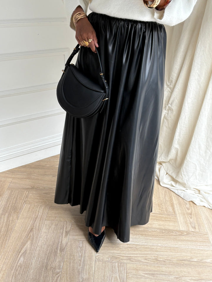 JUPE LONGUE FAUX CUIR NOIRE