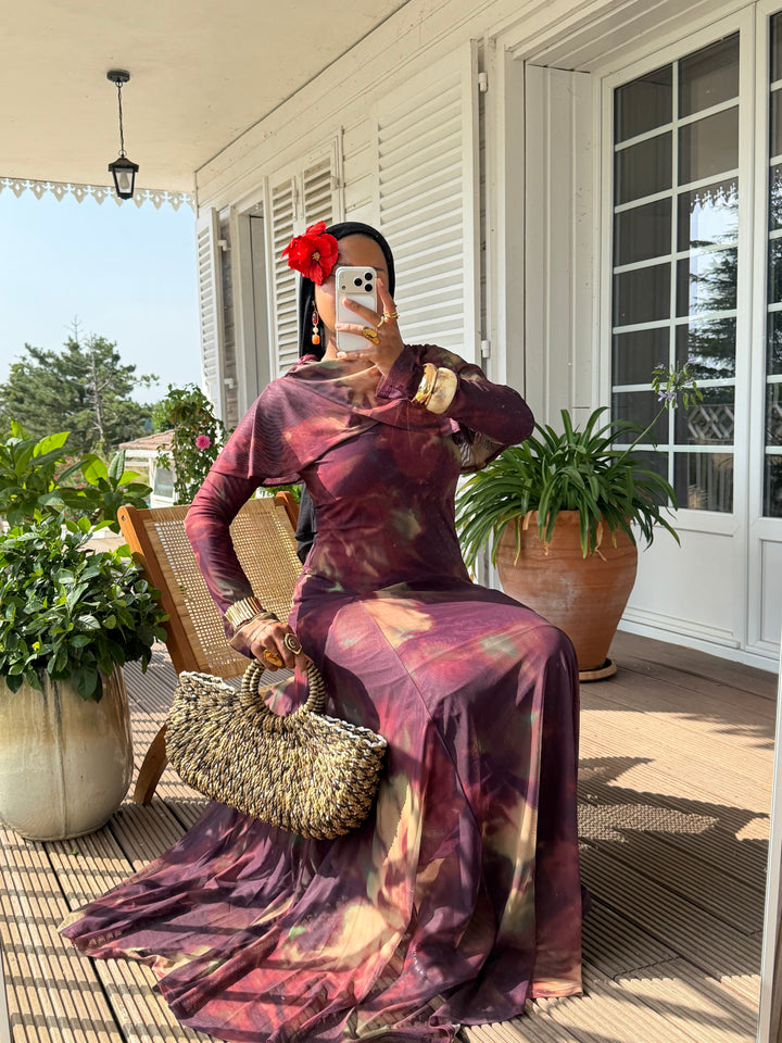ROBE IMPRIMÉE DRAPÉE LUXE MARRON