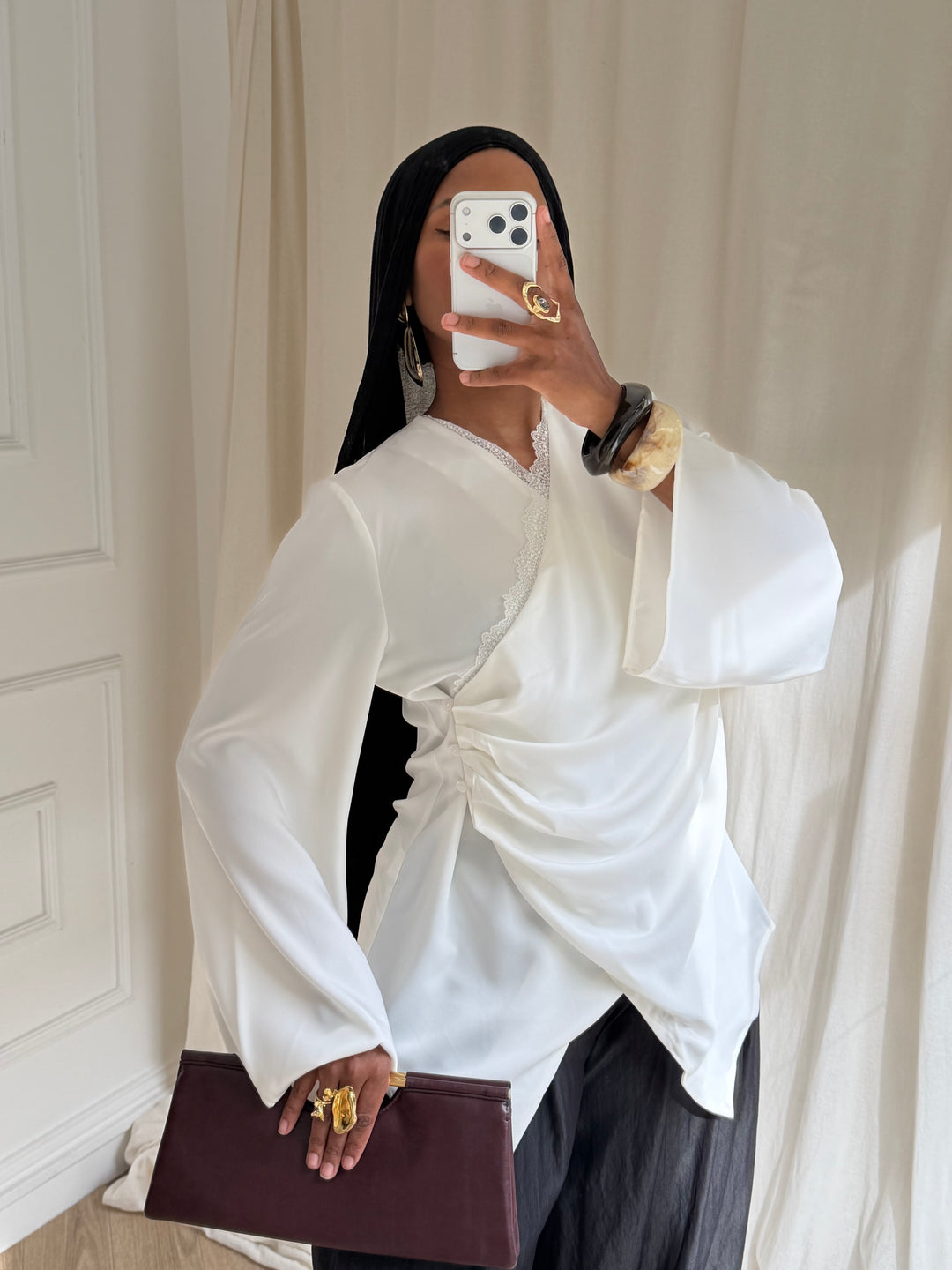 TOP SATIN DENTELLE BLANC