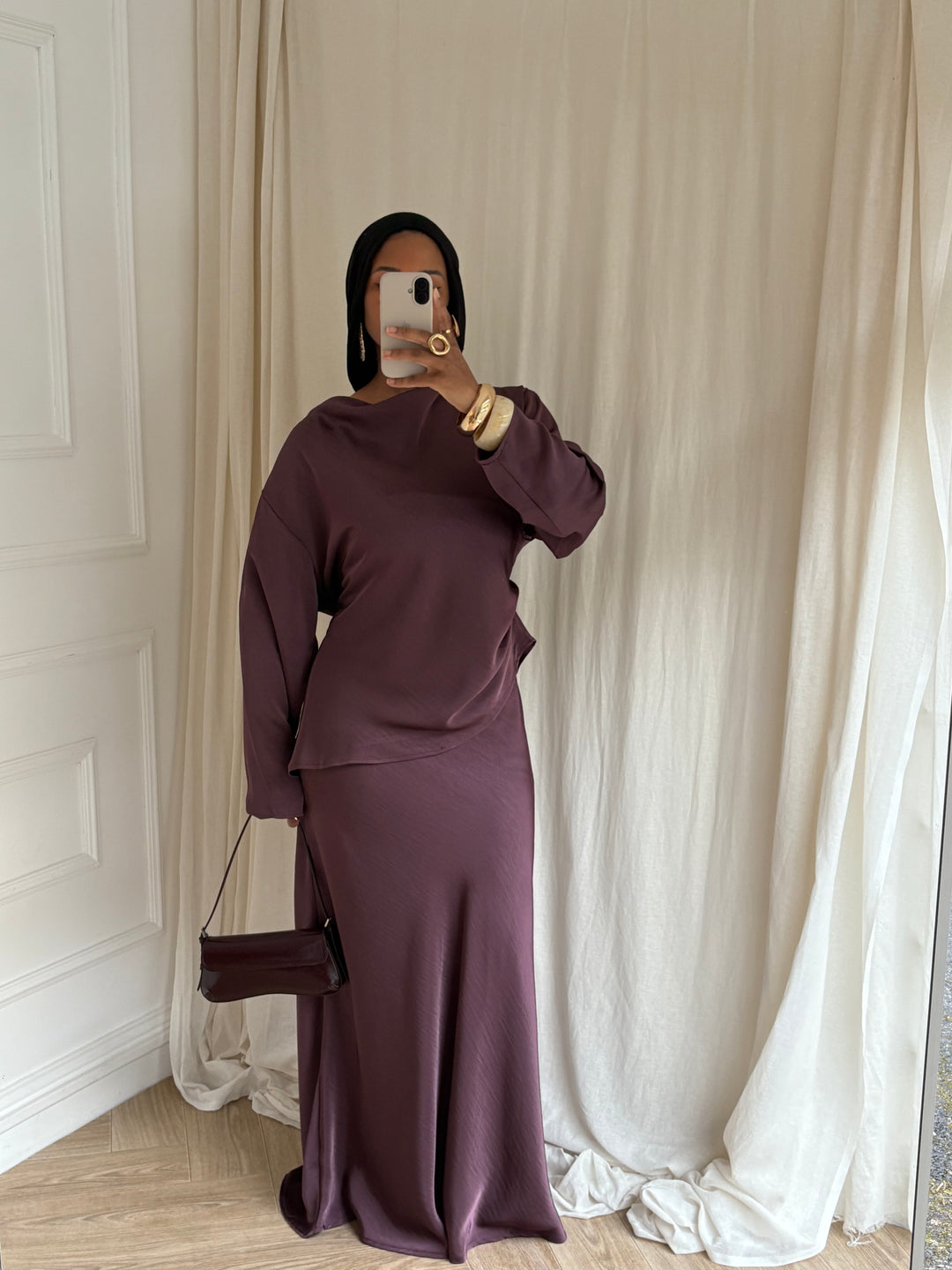 SET JUPE SATIN PRUNE