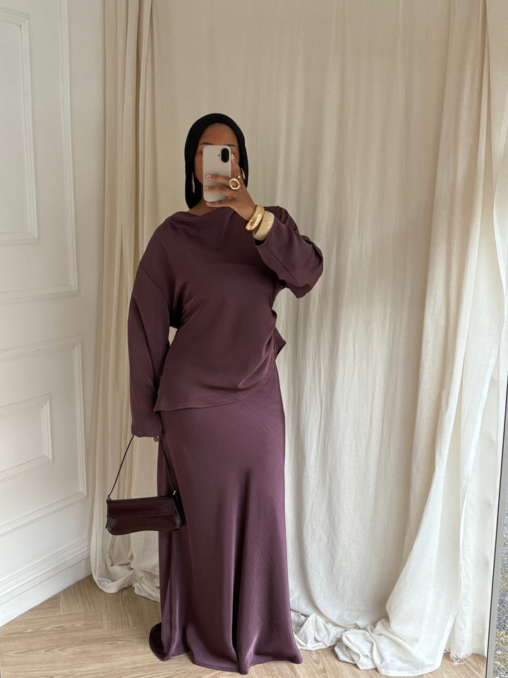 SET JUPE SATIN PRUNE