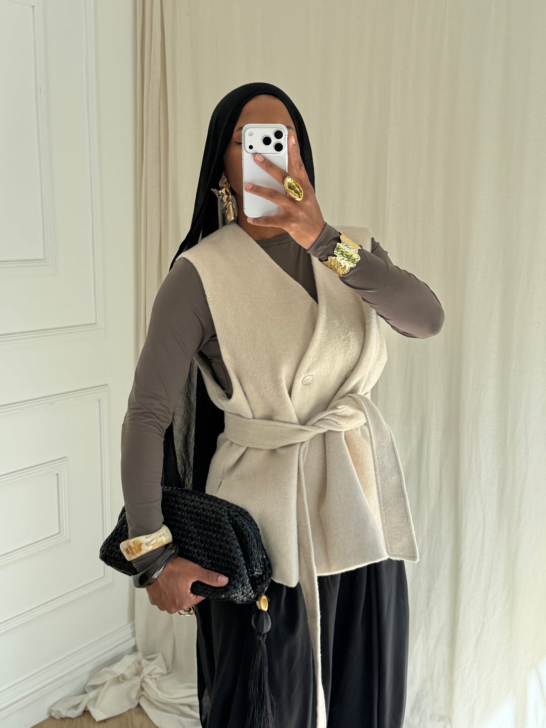 BLAZER PREMIUM SANS MANCHES LAINE BEIGE