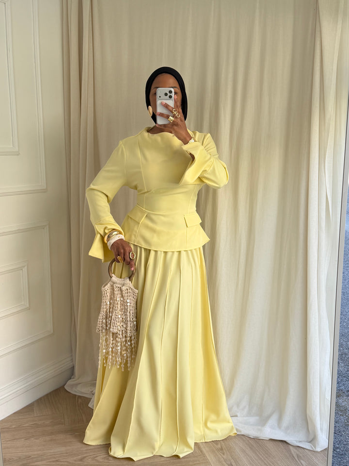 ENSEMBLE JUPE PLISSÉE JAUNE