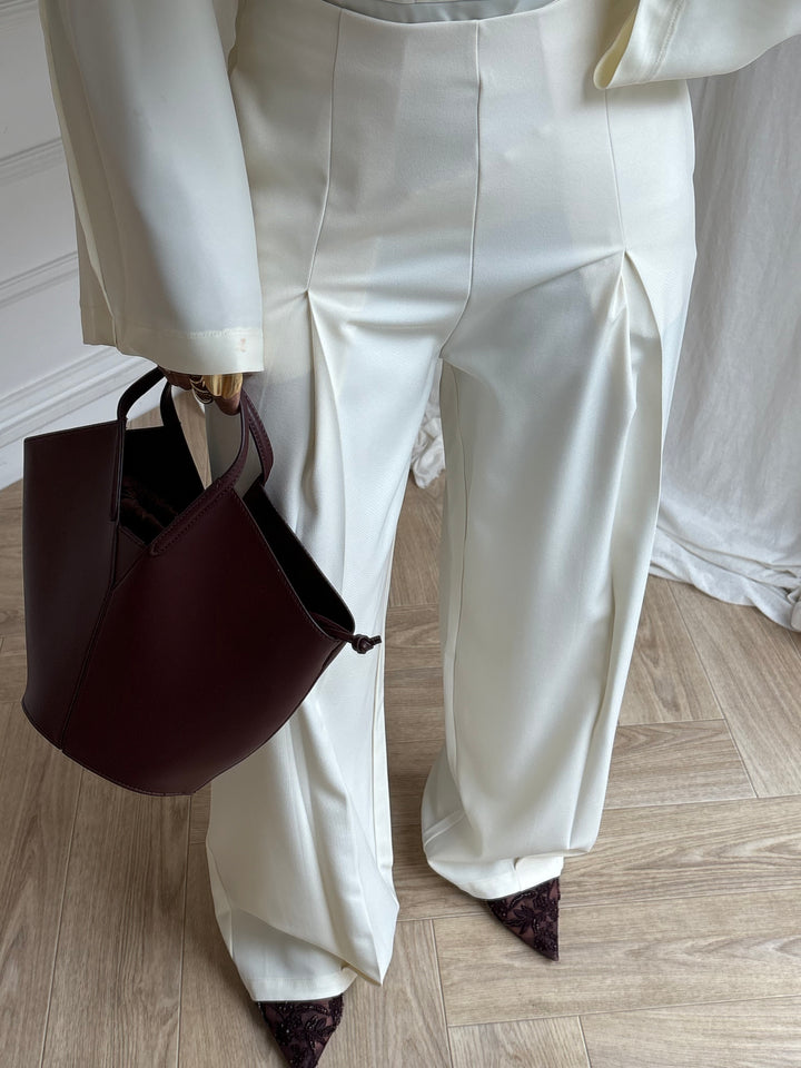 PANTALON LARGE TAILLE HAUTE CRÈME