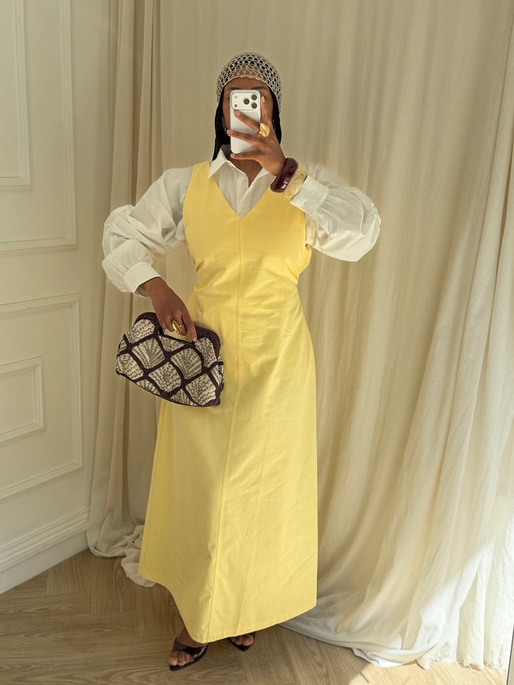 ROBE DENIM SANS MANCHE JAUNE