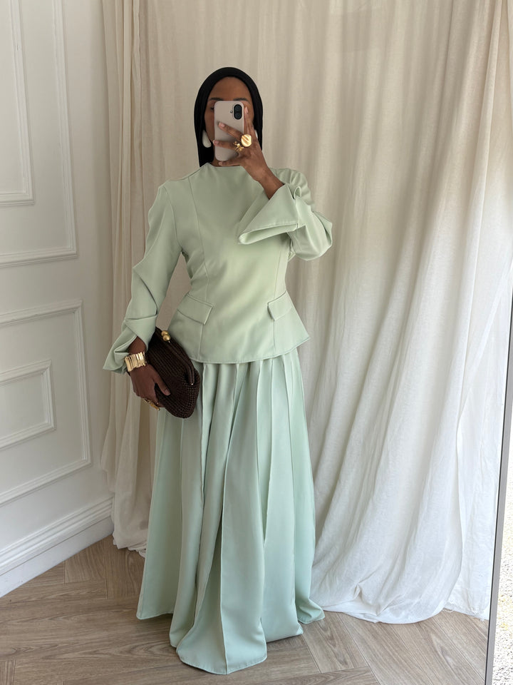 ENSEMBLE JUPE PLISSÉE VERT D&