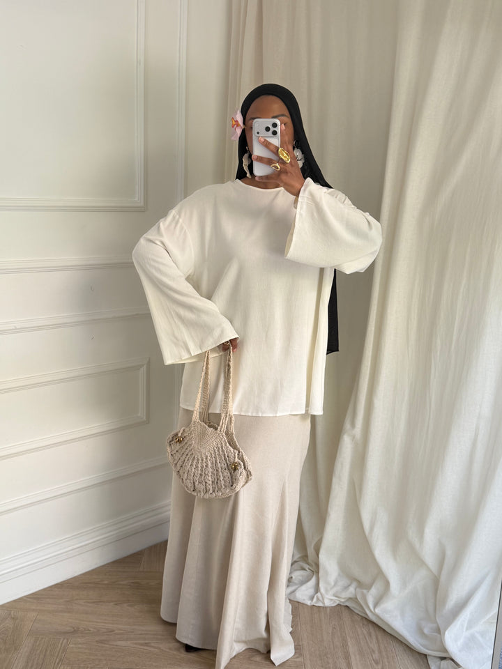 TOP LONG BASIC LIN BLANC