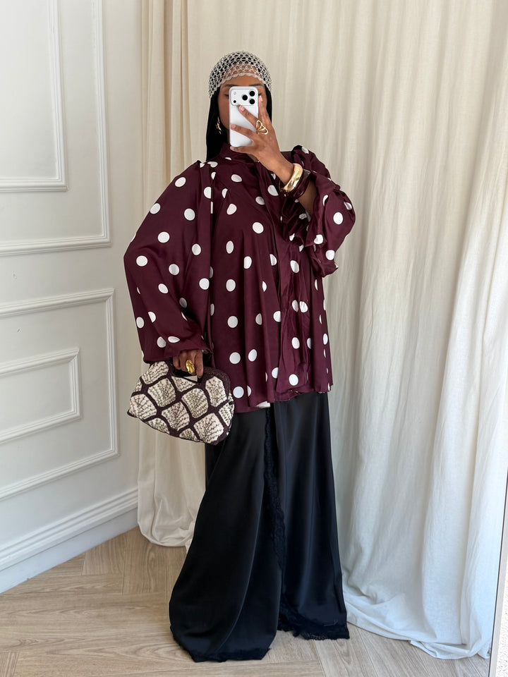 BLOUSE COL CLODINE A POIS BORDEAUX