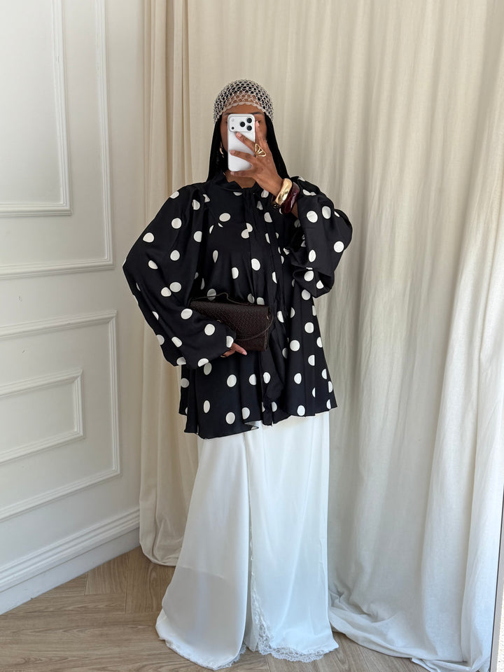 BLOUSE COL CLODINE A POIS NOIRE