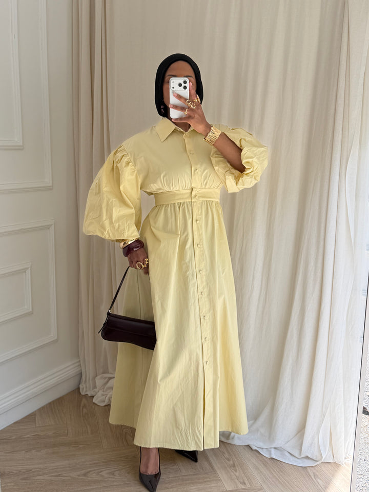 ROBE MANCHE BALLON JAUNE
