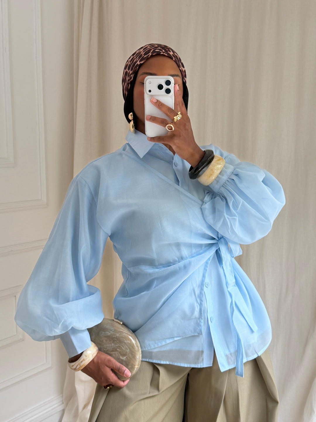 BLOUSE À NOUER BLEU