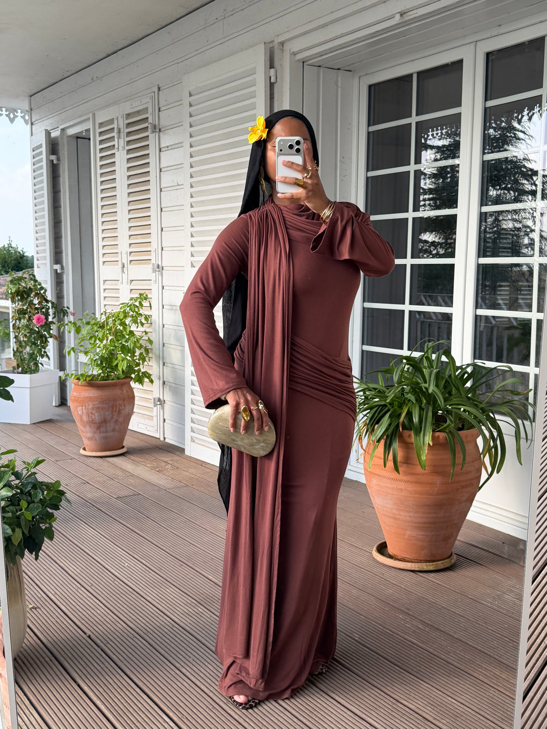 ROBE DRAPÉE OYLA MARRON