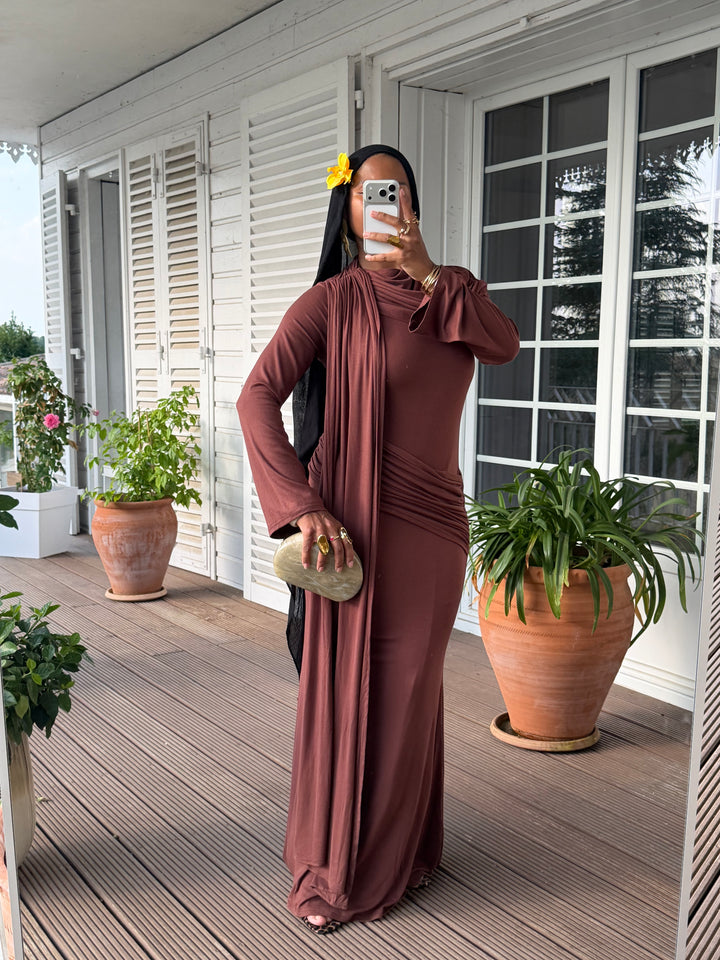 ROBE DRAPÉE OYLA MARRON