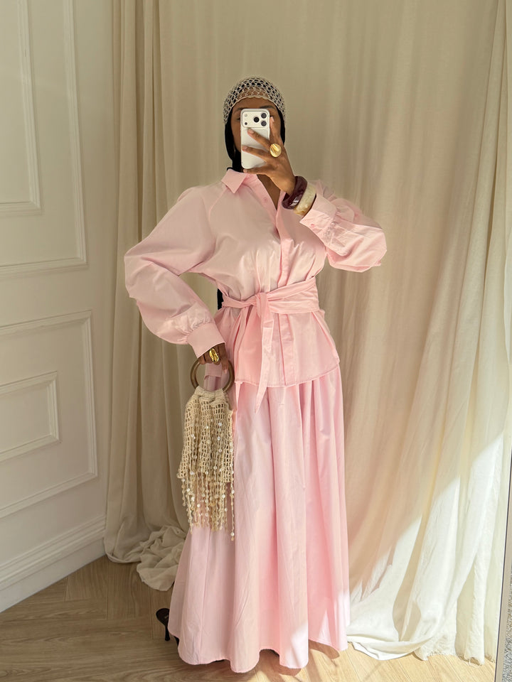 ENSEMBLE JUPE MAIRAH BLANC ROSE