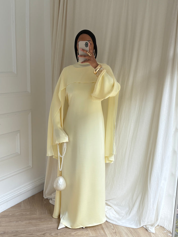 ROBE  LUXE CAPE AMOVIBLE JAUNE
