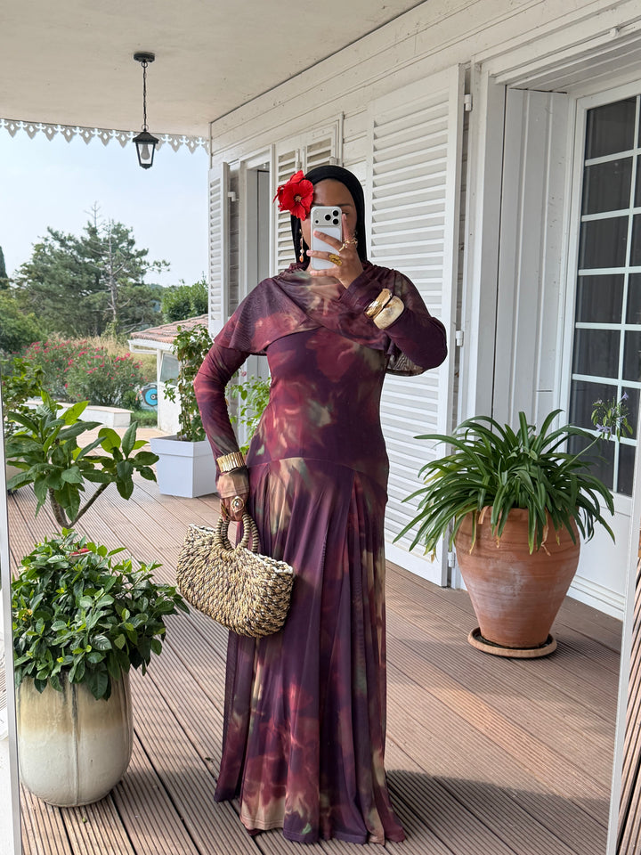 ROBE IMPRIMÉE DRAPÉE LUXE MARRON