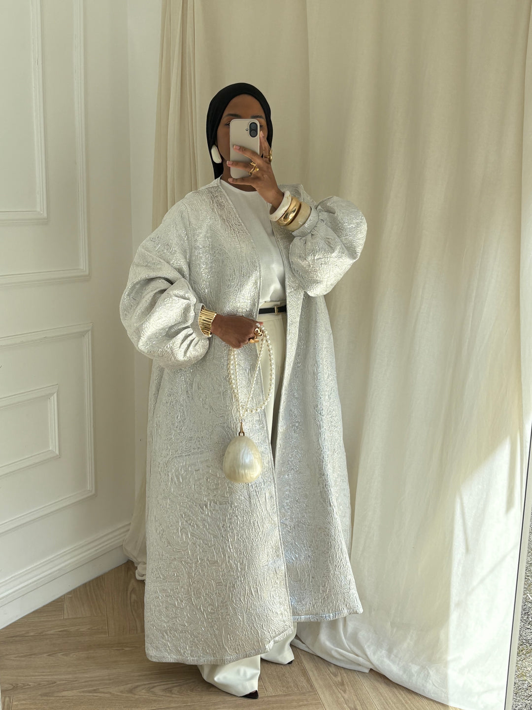 KIMONO BROCARD BLANC ARGENT