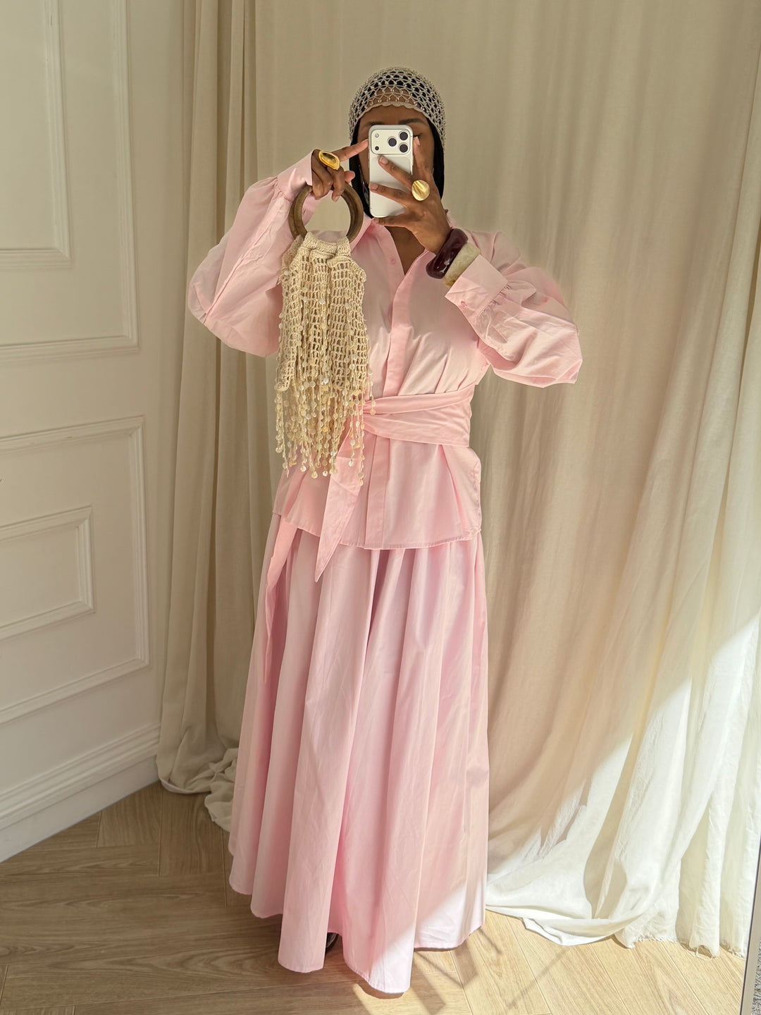 ENSEMBLE JUPE MAIRAH BLANC ROSE