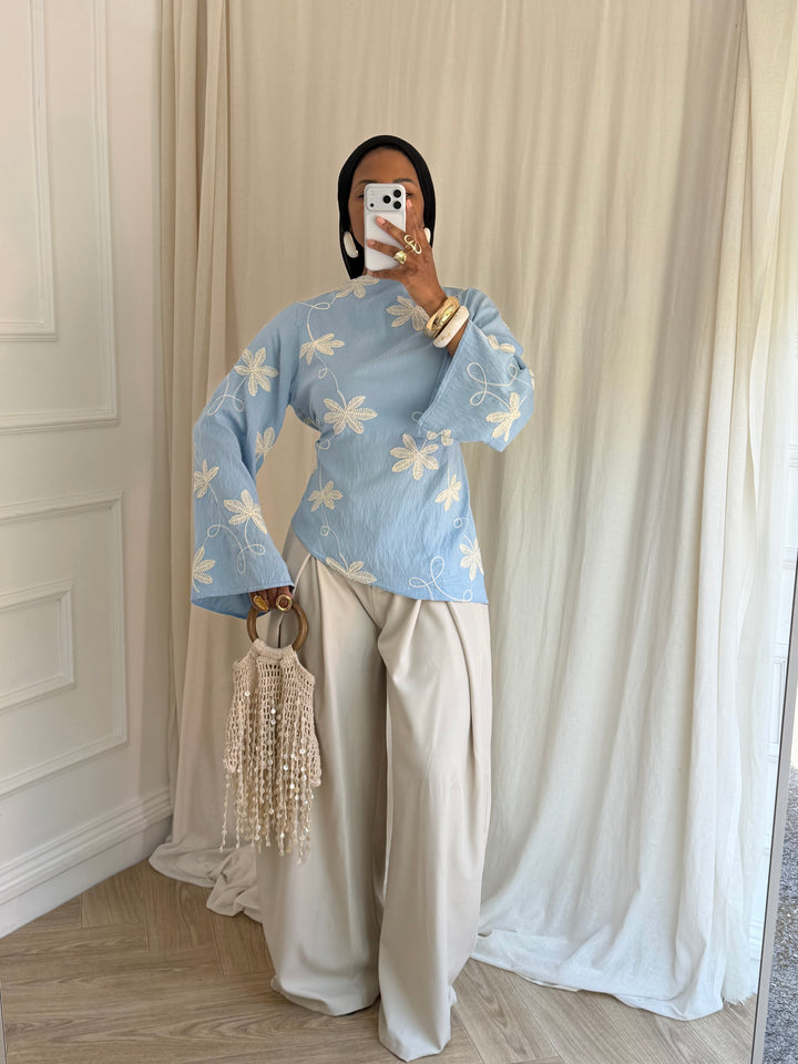 BLOUSE FLOWER BLEU CIEL